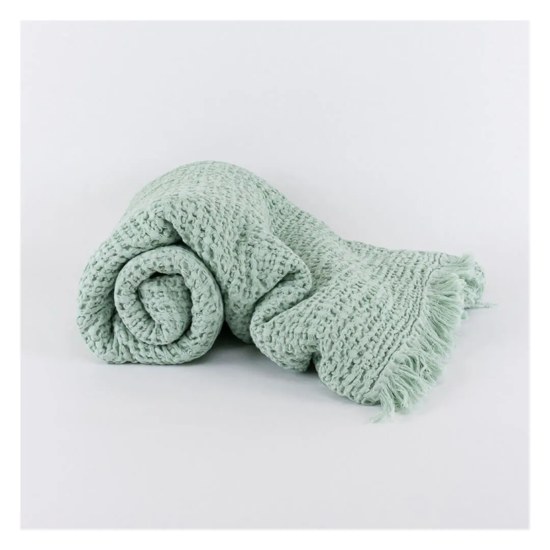 Manta de Algodão Efeito Waffle Tana Verde Água