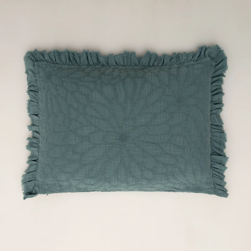 Almofada de Colcha Flor Azul Petróleo